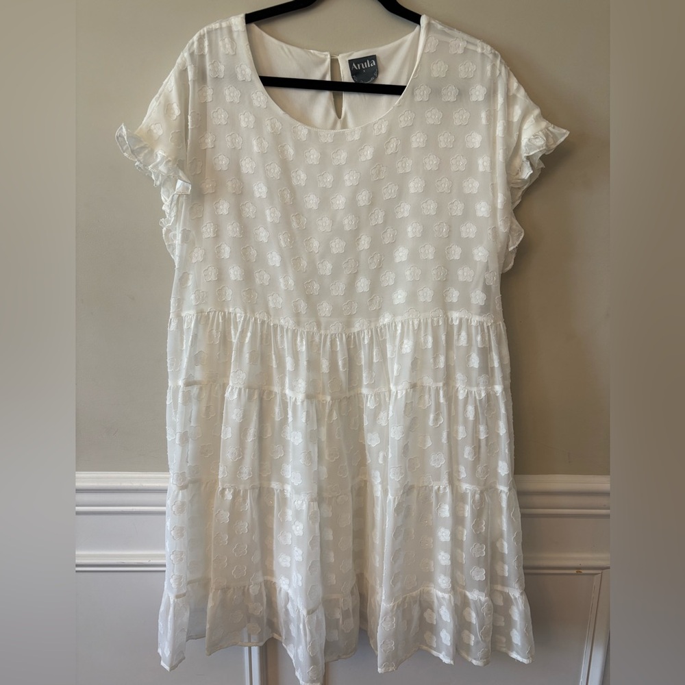 ARULA White Mini Dress with Subtle Floral Design